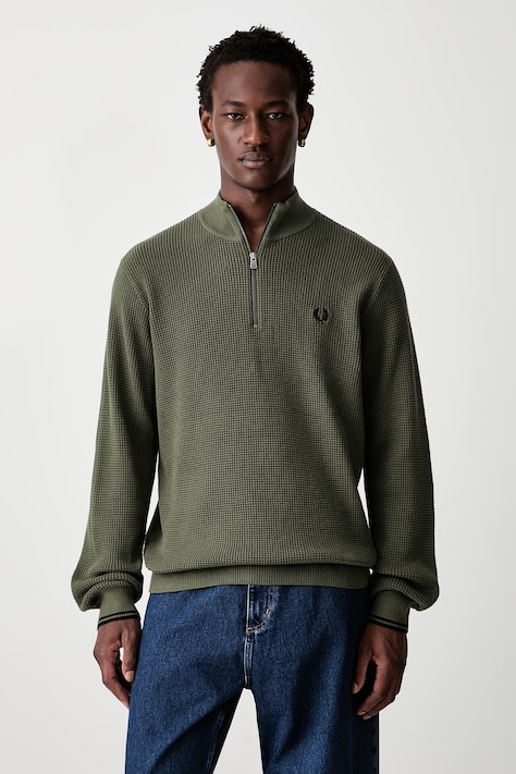 Fred Perry sweter męski z bawełną zielony K8557