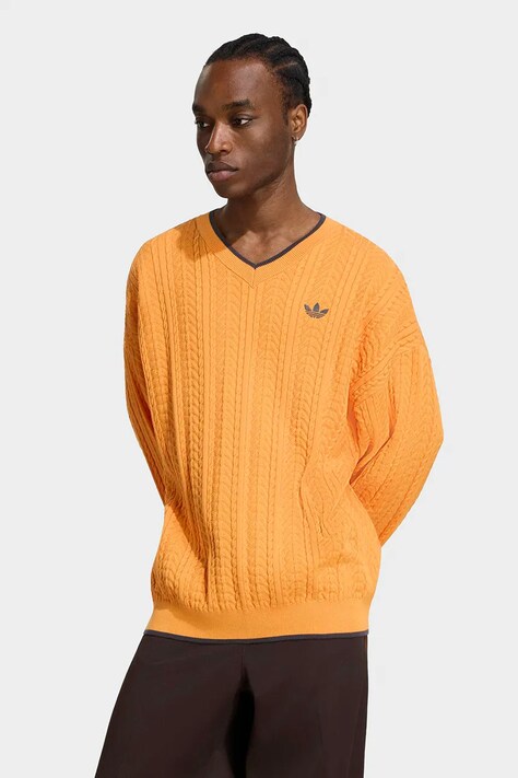 adidas Originals Sveter pánsky s bavlnou Cable Knit oranžový KR6506