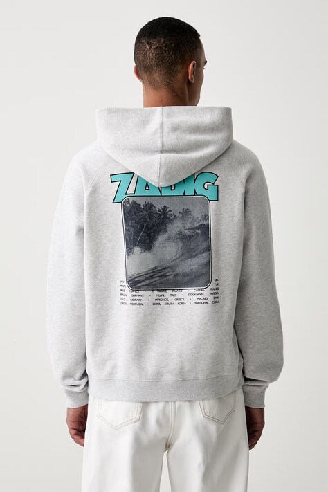 Zadig&Voltaire bluza z kapturem męska z bawełną GEORGIO szara JMSS01350