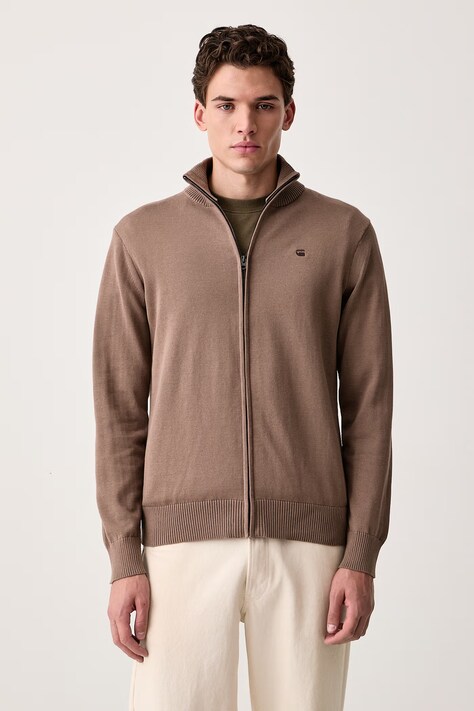 G-Star Kardigan męski z bawełną Core refined full zip brązowy D31309-E813