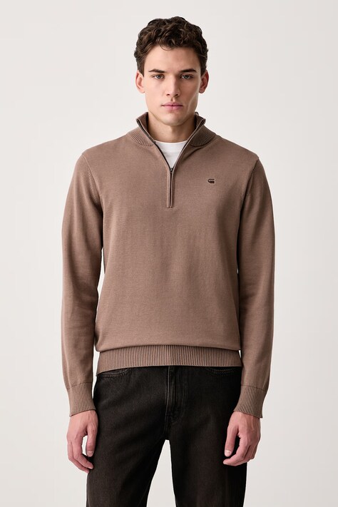 G-Star Półgolf męski z bawełną Core refined half zip brązowy D30783-E813