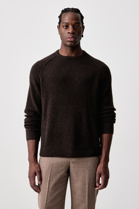 American Vintage Sweter męski z dodatkiem wełny brązowy MDAM18G