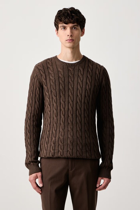 Lindbergh Sweter męski z wełną brązowy 30.804124