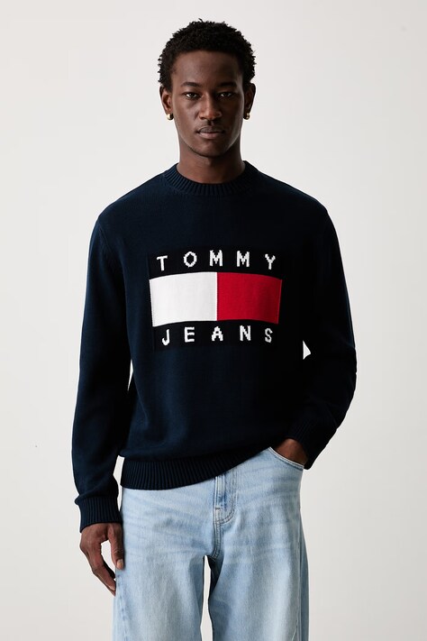 Tommy Jeans πουλόβερ ανδρικό βαμβακερό σκούρο μπλε DM0DM23413