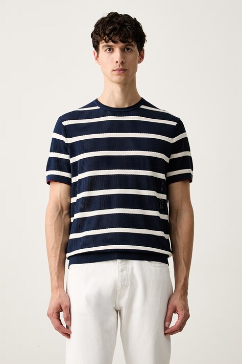 Tommy Hilfiger pletena majica kratkih rukava za muškarce od pamuka mornarsko plava MW0MW43942