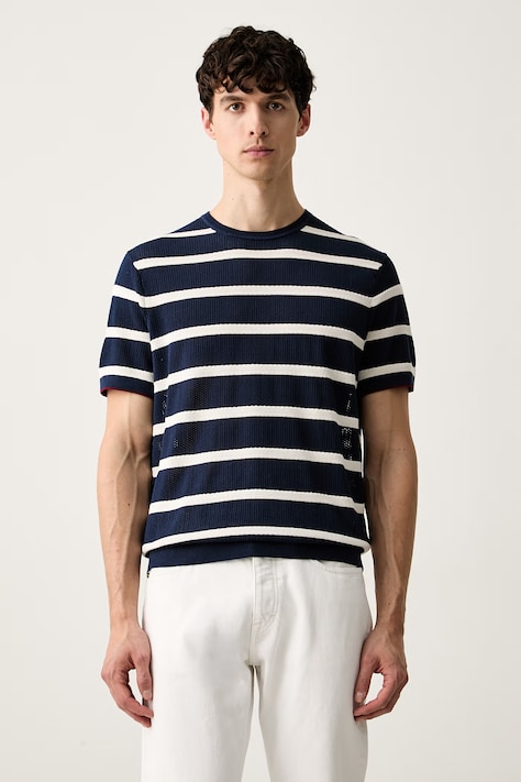 Tommy Hilfiger πλεκτό t-shirt ανδρικό βαμβακερό σκούρο μπλε MW0MW43942