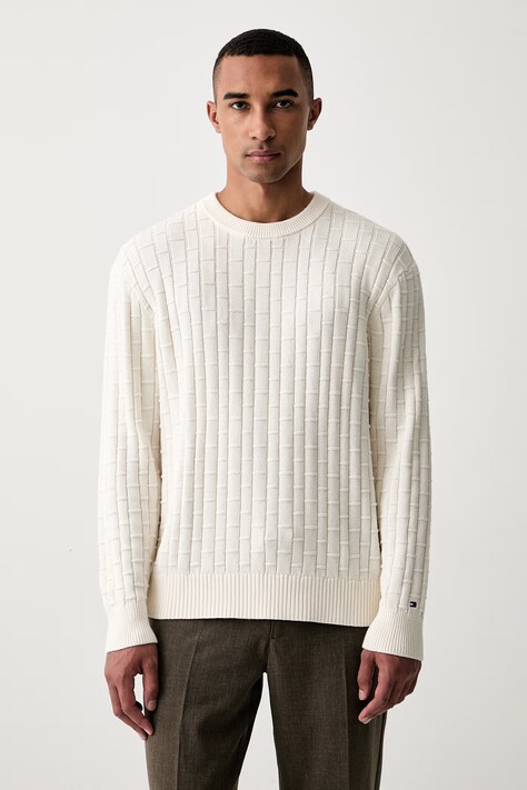 Tommy Hilfiger πουλόβερ ανδρικό βαμβακερό μπεζ MW0MW43261