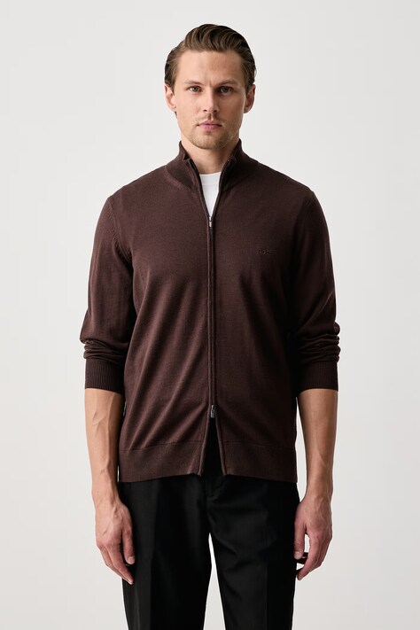 BOSS Sweter rozpinany męski wełniany H-Balonso-L brązowy 50571915
