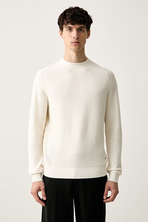 BOSS sweter męski z bawełną C-Lacerbo beżowy 50565523