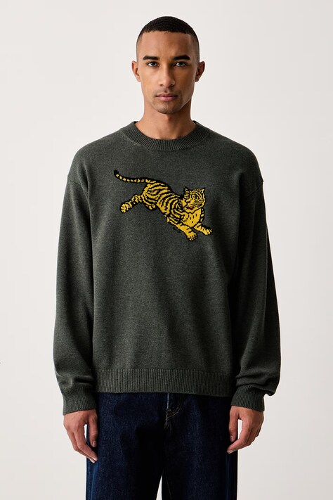 Kenzo Sweter męski z wełną zielony FG65PU8243FN