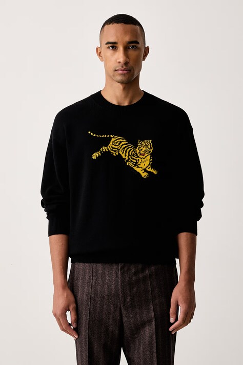 Kenzo Sweter męski z wełną czarny FG65PU8243FN