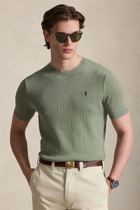 Polo Ralph Lauren sweter z krótkim rękawem męski bawełniany zielony 710B13892