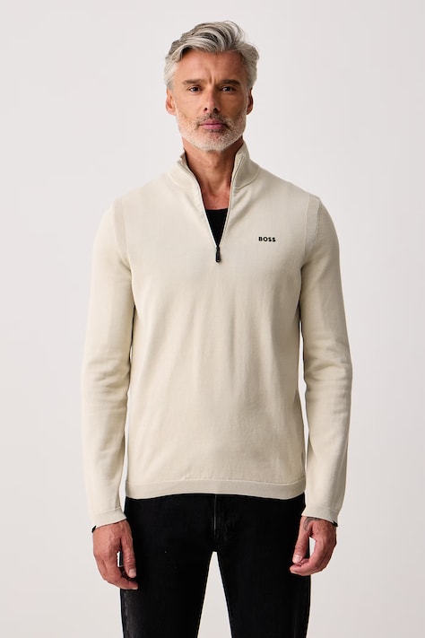 BOSS Green Sweter męski bawełniany KN_Ever-X QZ beżowy 50556146