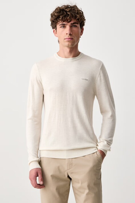 Guess Sweter męski z dodatkiem jedwabiu MARCOS beżowy M6YR07 Z0912