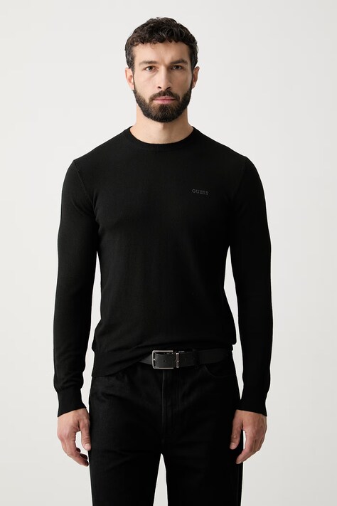 Guess sweter męski z dodatkiem jedwabiu MARCOS czarny M6YR07 Z0912