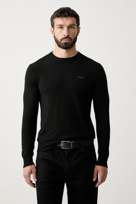Guess pulover moški z dodatkom svile MARCOS črn M6YR07 Z0912