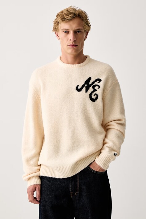 New Era Sweter z dodatkiem wełny beżowy 60897453