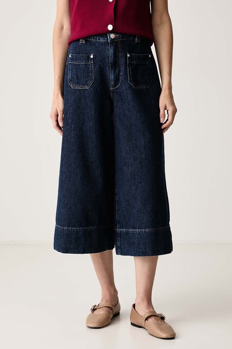 Morgan Jeansy wide leg damskie granatowe PIKILO