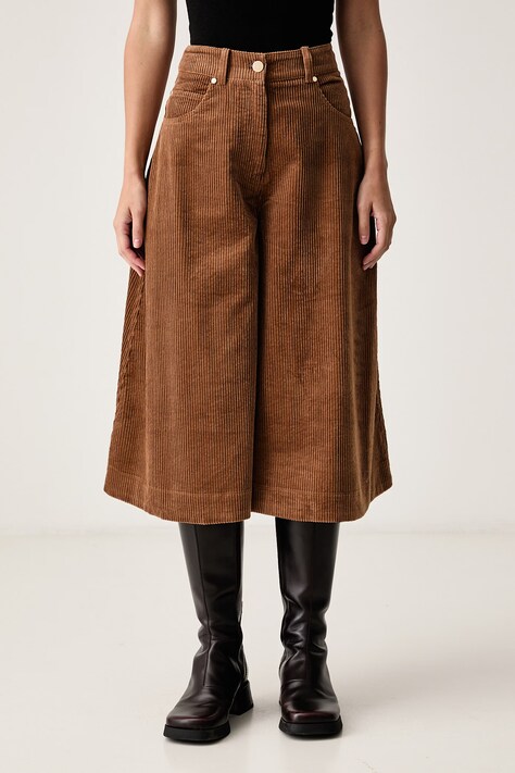 Essentiel Antwerp Bermudy damskie sztruksowe Kigi brązowe high waist Kigi.BW07