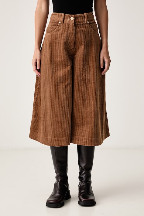 Essentiel Antwerp Bermudy damskie sztruksowe Kigi brązowe high waist Kigi.BW07