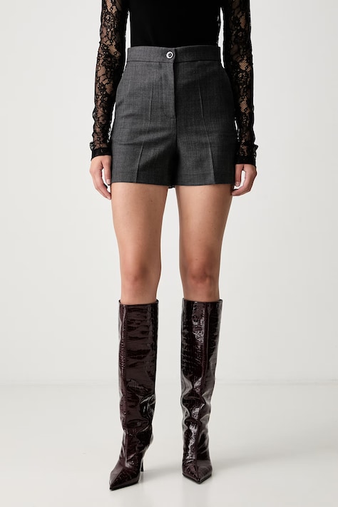 Pinko szorty damskie z dodatkiem wełny szare high waist 107512 A3IF
