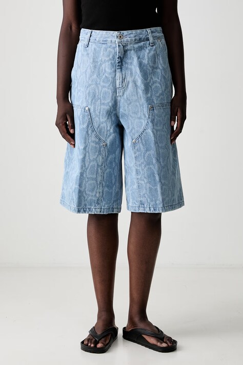 Carhartt WIP W Snake Nixon Double Knee szorty carpenter jeansowe damskie niebieskie high waist I036866