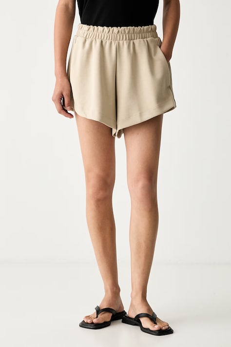 adidas Originals szorty dresowe damskie z lyocellem beżowe high waist KY9232