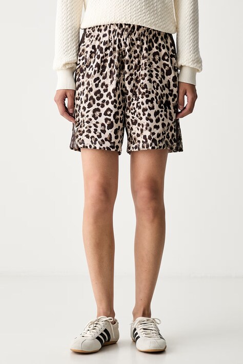 adidas szorty dresowe damskie z bawełną Leopard Pack beżowe high waist KH1551