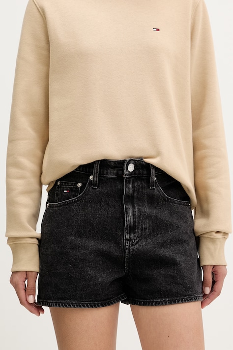 Tommy Jeans σορτς γυναικεία ντένιμ μαύρα ψηλή DW0DW23057