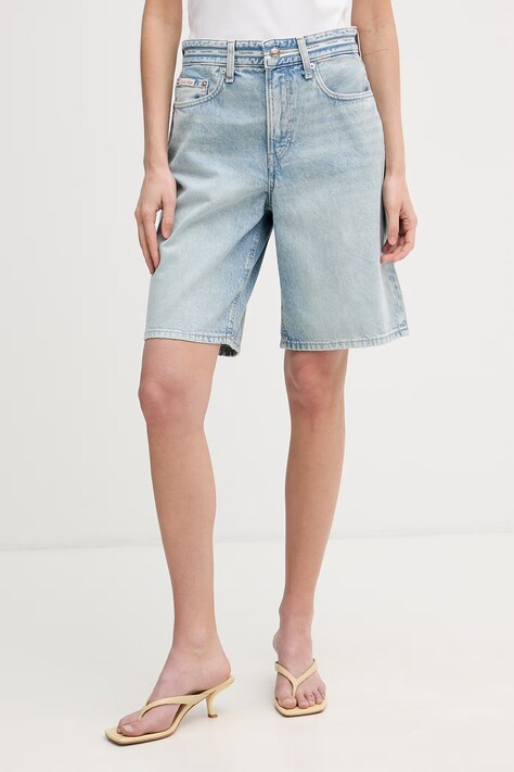 Calvin Klein Jeans bermudy damskie jeansowe niebieskie regular waist LV047G716G