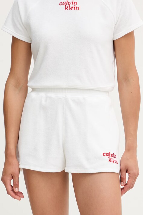 Calvin Klein Jeans sportske kratke hlače za žene s pamukom bijele srednje visoki struk LV047G223G