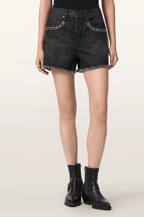 AllSaints szorty damskie jeansowe HEIDI czarne high waist W057EE