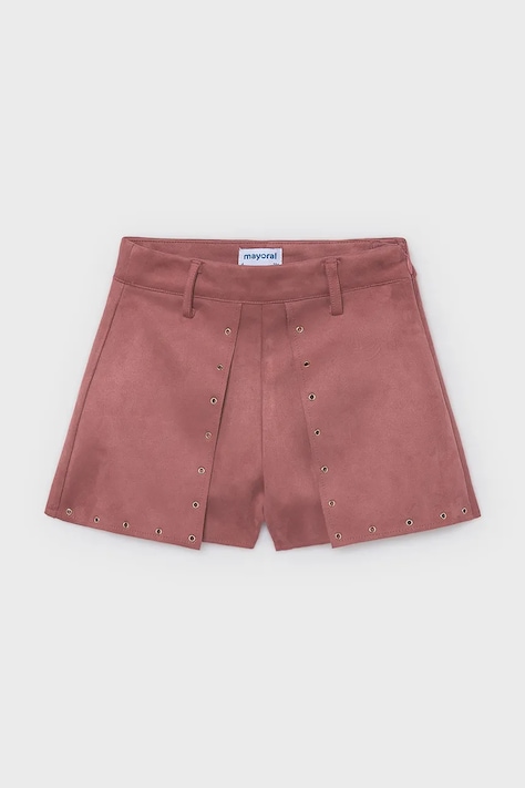 Mayoral Bermudy dziecięce z imitacji zamszu różowe regular waist 4228