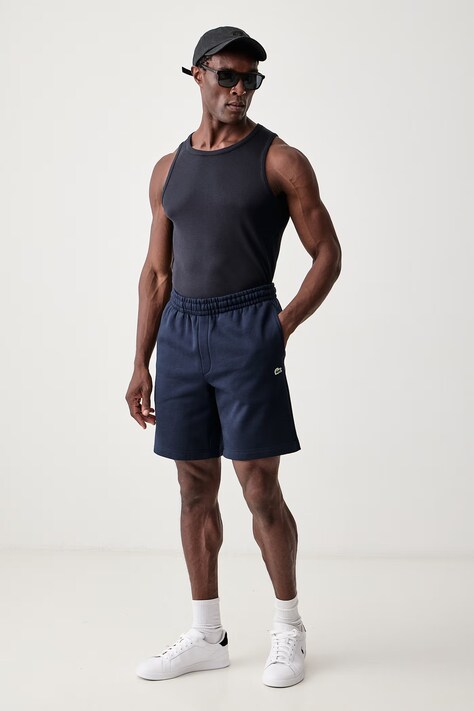 Lacoste Szorty dresowe męskie z bawełną granatowe regular waist GH8861