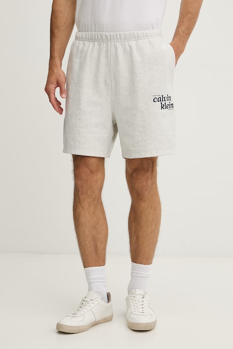 Calvin Klein Jeans teplákové šortky pánske z bavlnou sivé high waist LV04LG218G