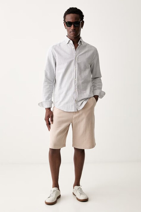 AllSaints szorty męskie bawełniane TAIKO beżowe regular waist M043TE