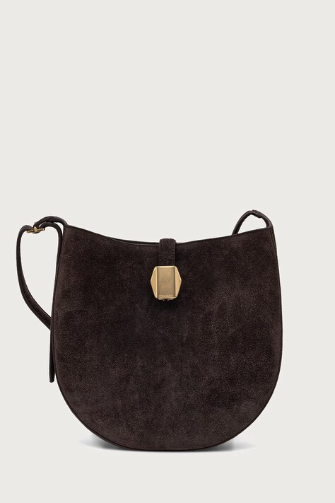 Officine Generale Чанта тип хобо дамска от велур HOBO кафява MARWBAG011