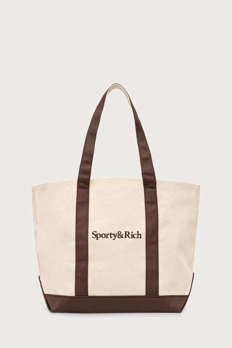 Sporty & Rich Serif Logo torebka shopper damska bawełniana beżowa BA00683300BE33