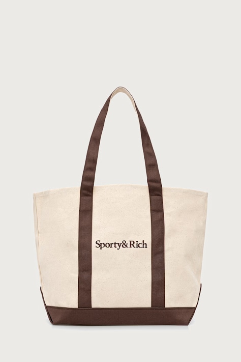 Sporty & Rich Serif Logo torebka shopper damska bawełniana beżowa BA00683300BE33