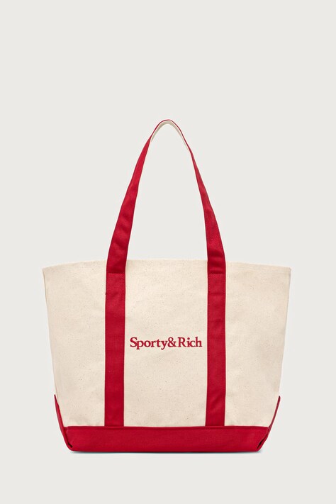 Sporty & Rich Serif Logo Medium torebka shopper damska bawełniana beżowa BA00685300BE27
