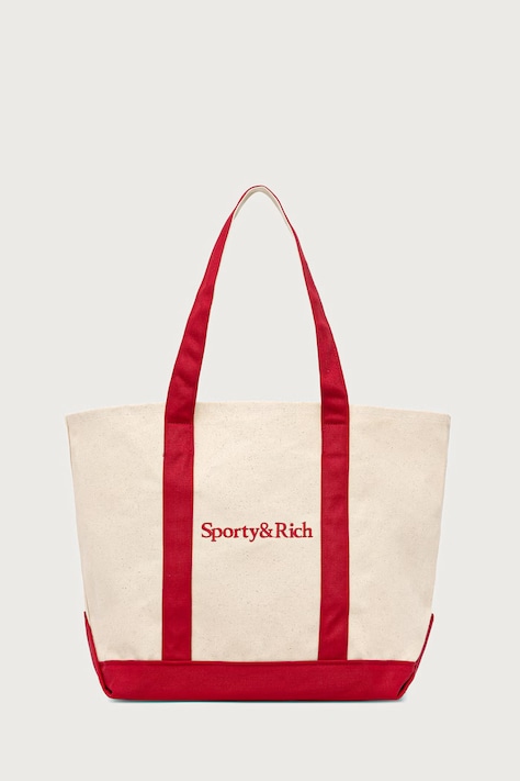 Sporty & Rich Serif Logo Medium torebka shopper damska bawełniana beżowa BA00685300BE27