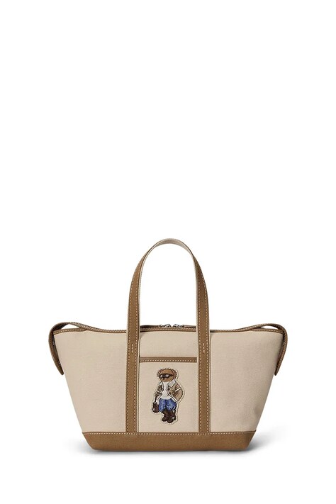 Polo Ralph Lauren Torebka shopper damska z bawełną beżowa 428P18486