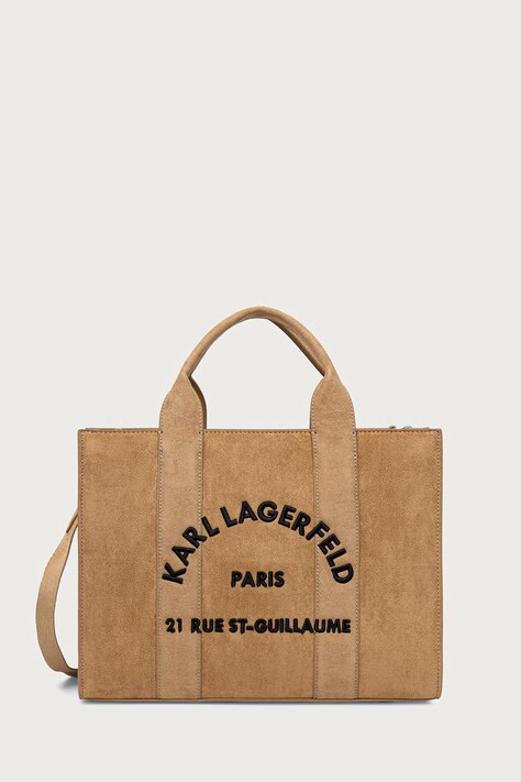 Karl Lagerfeld Torebka shopper damska z imitacji zamszu K/RSG brązowa B4W30373