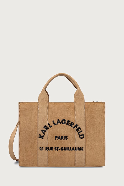 Karl Lagerfeld Torebka shopper damska z imitacji zamszu K/RSG brązowa B4W30373