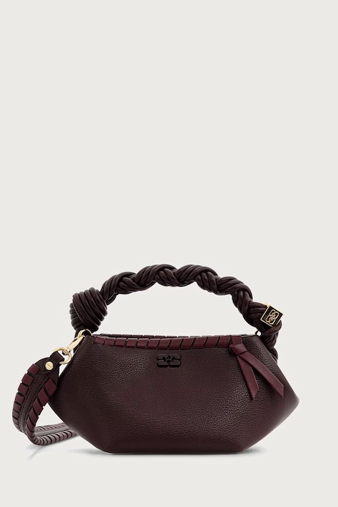 GANNI Bou Mini Tressé torebka crossbody damska z imitacji skóry bordowa C2100038