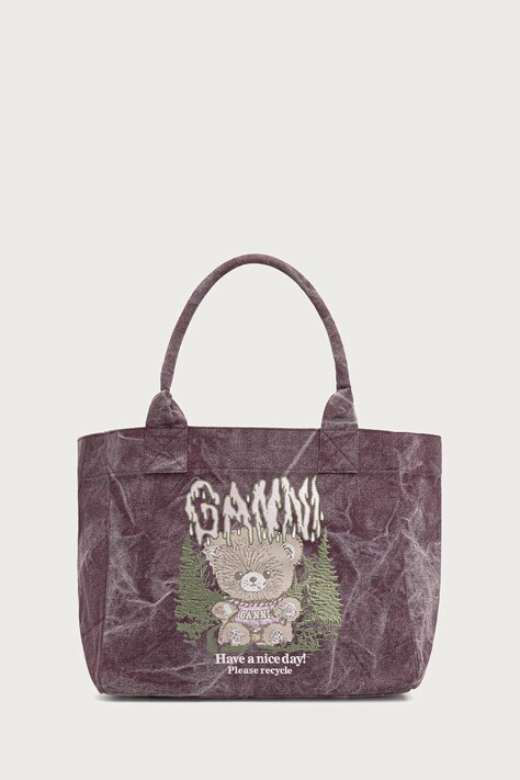 GANNI Medium Snow Teddy Bear torebka shopper damska bawełniana bordowa C2080040
