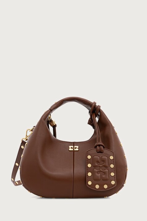 GANNI Hobo Mini Studs torebka crossbody damska z imitacji skóry brązowa C1040032