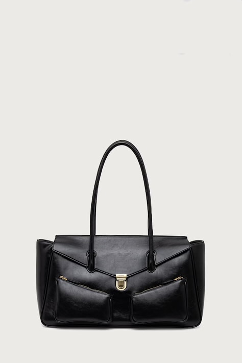 HUGO Torebka damska z imitacji skóry Quinley_Shoulder Bag czarna 50573453