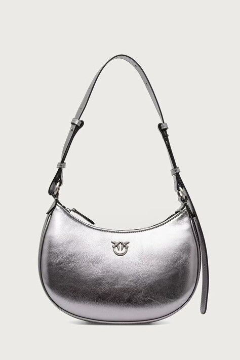 Pinko Crossbody torba za žene od kože srebrna 102790 A3PX