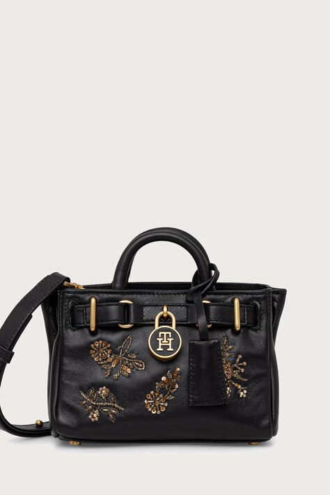 Tommy Hilfiger Чанта crossbody дамска от кожа черна AW0AW19219
